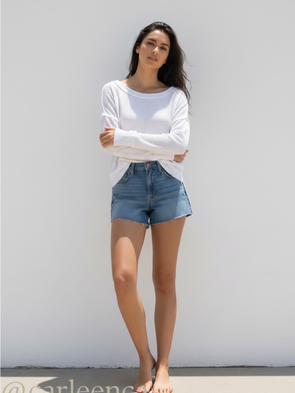 Free People We The Free North Slope White Waffle Knit Thermal Tunic Top -Medium